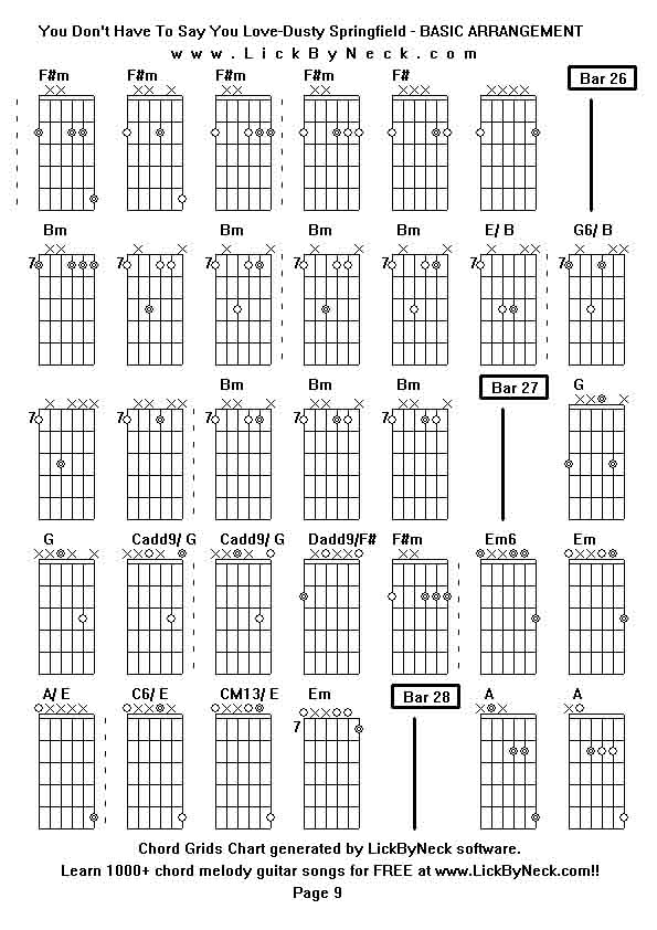 Chord Grids Chart of chord melody fingerstyle guitar song-You Don't Have To Say You Love-Dusty Springfield - BASIC ARRANGEMENT,generated by LickByNeck software.